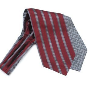 Maroon Grey Striped Reversible silk Cravat Ascot‎ A139